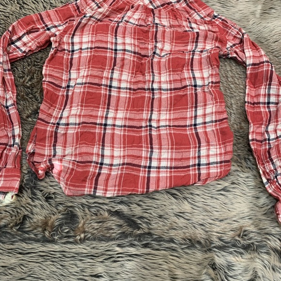 Paige Women plaid Ceder Cream / Evening Blue Long Sleeve Button-Down Shirt Size - Picture 7 of 7